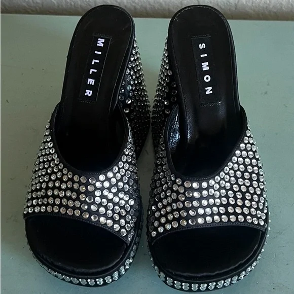 Simon Miller SLICE Platform Rhinestone  Mule Block Flared Heel Sandals Shoes 35 - Picture 10 of 13